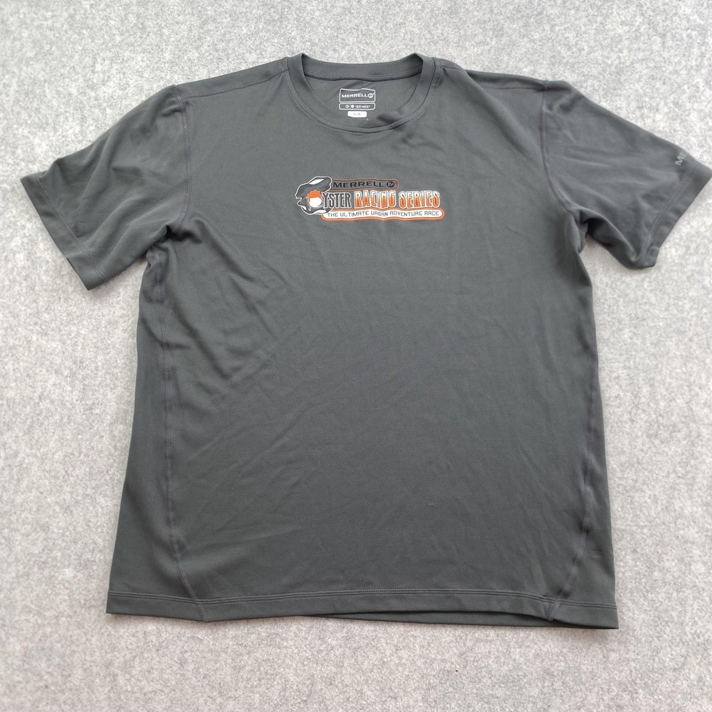 Merrell Shirt Mens Large Gray Opti-Wick Oyster Racing Series Graphic Athletic
